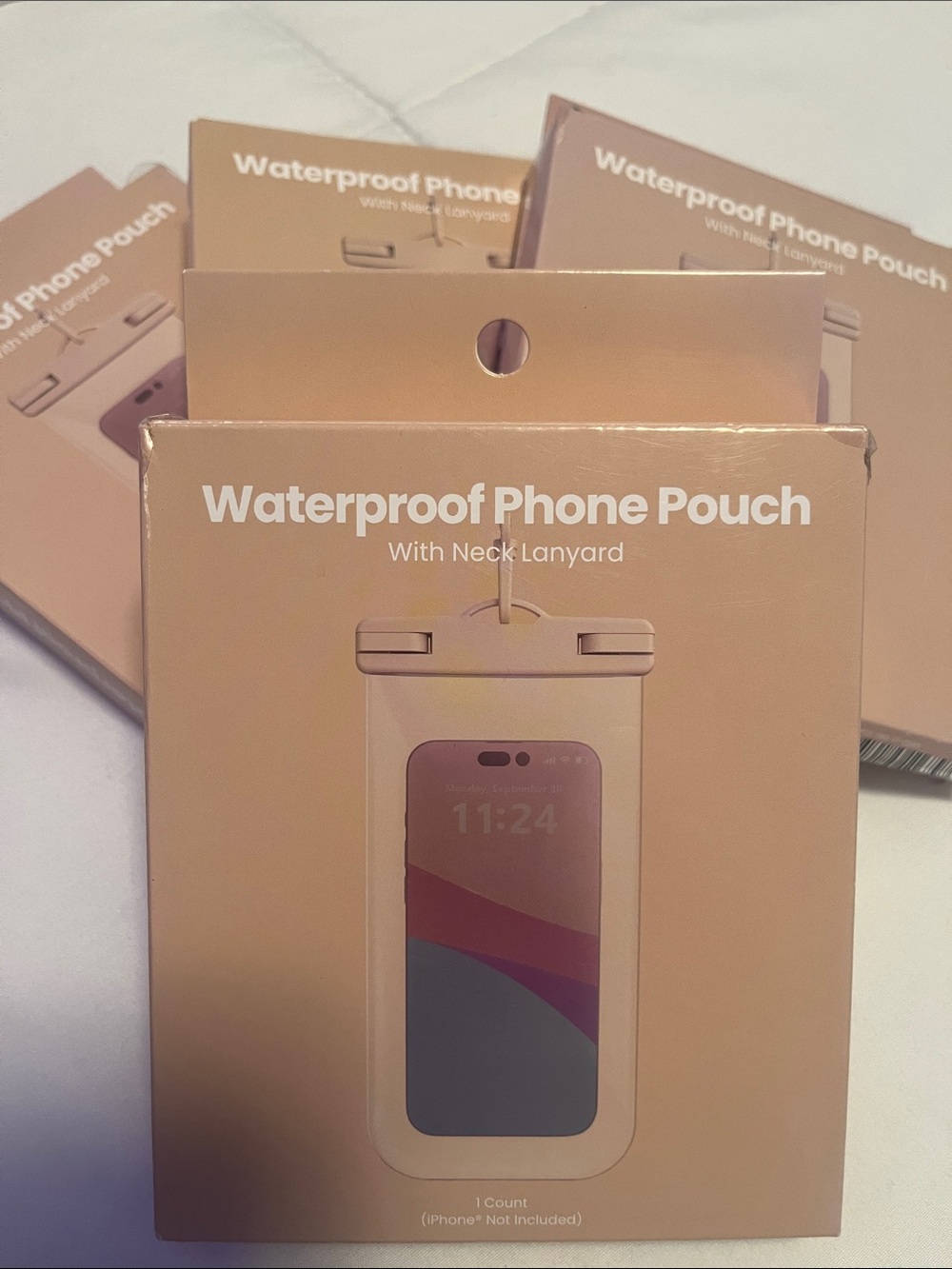 Waterproof 💦 Phone Pouch with Neck Lanyard Fits Phones up to 7 Inches Cream
